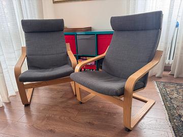 Coppia poltrone IKEA POANG legno e tessuto grigio