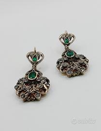 Orecchini oro 18kt con argento smeraldi e diamanti