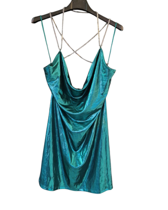 Abito Terranova verde acqua metallizzato strass
