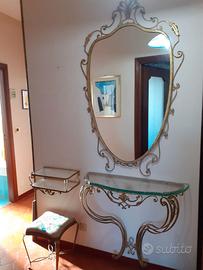 Consolle Specchio vetro ottone/battuto da ingresso
