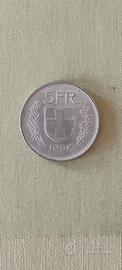 Moneta 5 franchi svizzeri 1967 argento 