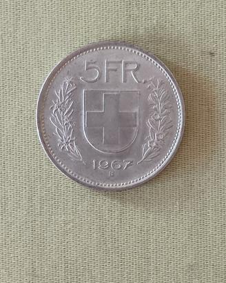 Moneta 5 franchi svizzeri 1967 argento 