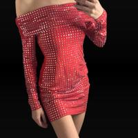 Abito mini rosso impreziosito di brillantini