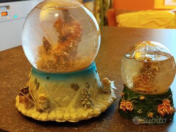set 2 palle di neve in vetro e ceramica