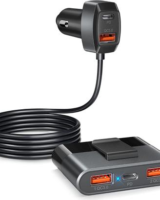 Caricabatteria da auto a 5 porte multiple, 76W USB