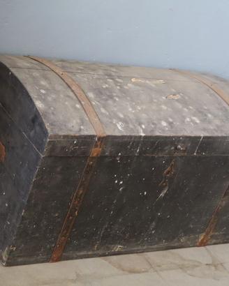 ANTICO BAULE FORZIERE CASSA in abete