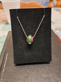 charm in vetro di Murano con Catenina in acciaio 