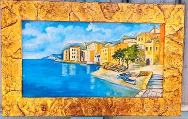 Quadro co Amalfi dipinto a mano su tela firmato.