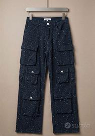 Pantalone cargo nero con brillantini