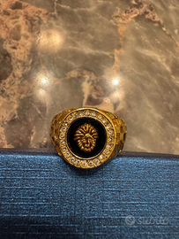 Anello stile versace medusa placato oro hip-hop