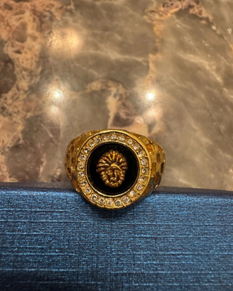 Anello stile versace medusa placato oro hip-hop