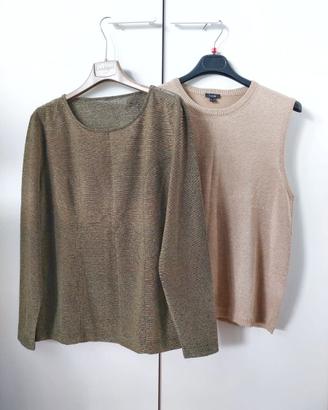 Maglia e gilet laminato oro, nero e champagne Set