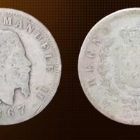 2 MONETE  1 LIRA 1867-M ARGENTO REGNO ITALIA