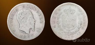 2 MONETE  1 LIRA 1867-M ARGENTO REGNO ITALIA
