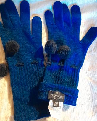 Guanti Trussardi Sport blu elettrico con pompon
