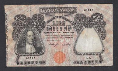 Banconota lire 1000 banco di napoli del 1918