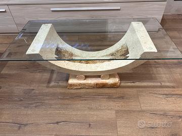 Tavolino salotto in vetro e pietra