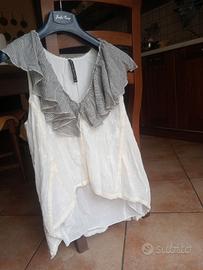 Top Manila Grace bianco con paillettes e balze - T