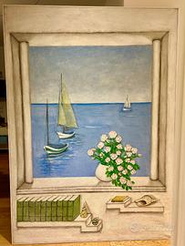 Pittura paesaggio marino su tela grande formato