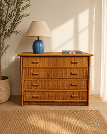 Cassettone vintage anni 70 bamboo e vimini