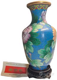 Vaso Cloisonné Vintage con Base e Certificato