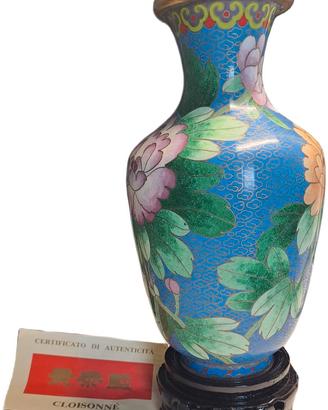 Vaso Cloisonné Vintage con Base e Certificato