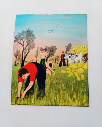Quadro Naif Paolo Canova - Mietitura anni 70/80
