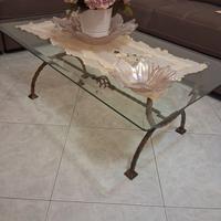 Tavolino da salotto in vetro e ferro battuto