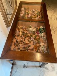 Tavolo a bacheca in legno arte povera