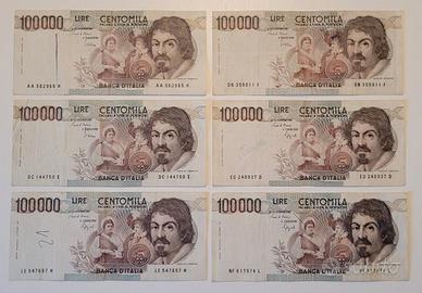 banconote 100000 lire caravaggio giro completo