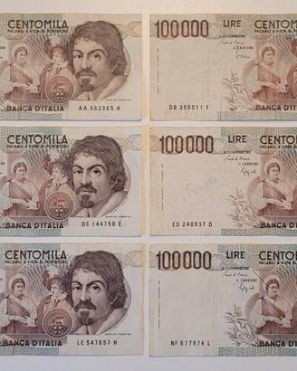 banconote 100000 lire caravaggio giro completo