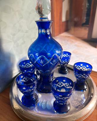 Servizio da liquire vintage blu cobalto,