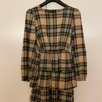 Vestito mini in tartan beige e verde