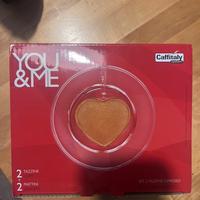 Set  2 tazzine espresso a cuore e piattini