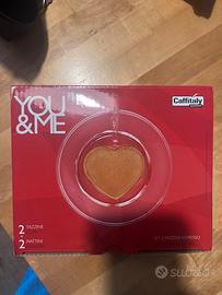 Set  2 tazzine espresso a cuore e piattini