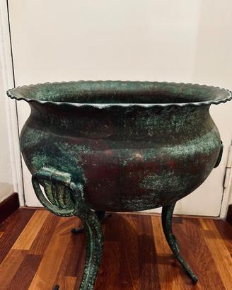 Antico bacile/ fioriera in bronzo e rame
