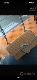 Borsa pinko in rafia beige e celeste