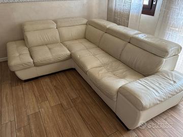 Divano angolare con penisola in pelle bianca