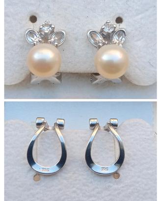 Argento 925 Orecchini con perle e Zirconi