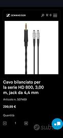 Sennheiser Hd 800,Hd 800s,Hd 820s cavo bilanciato