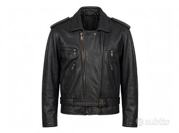 Giacca chiodo in vera pelle bovina nera Supreme