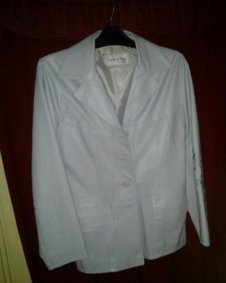Giacca donna in vera pelle, color azzurro
