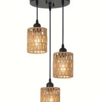 Lampadario con luci pendenti in rattan 