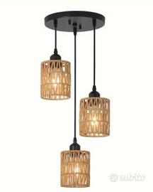 Lampadario con luci pendenti in rattan 