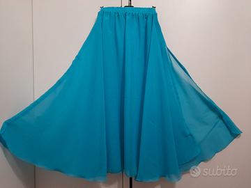 Gonna chiffon ruota spacco danza lunga S Turchese