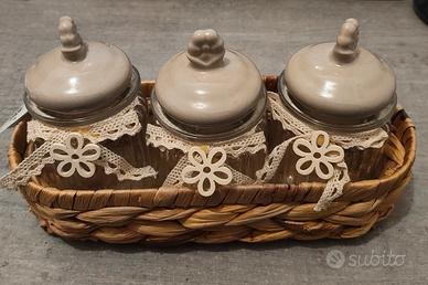 set 3 barattoli in vetro con cestino in alga 