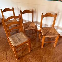 4 sedie antiche in legno e paglia
