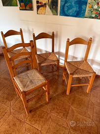 4 sedie antiche in legno e paglia