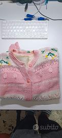 🧶 Cardigan Vintage Rosa Ricamato a Maglia