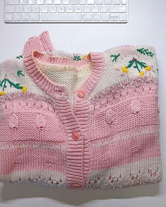 🧶 Cardigan Vintage Rosa Ricamato a Maglia